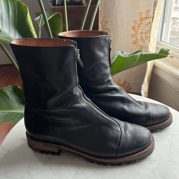 Black leather combat boots size women's 7 - Picture 3 of 6